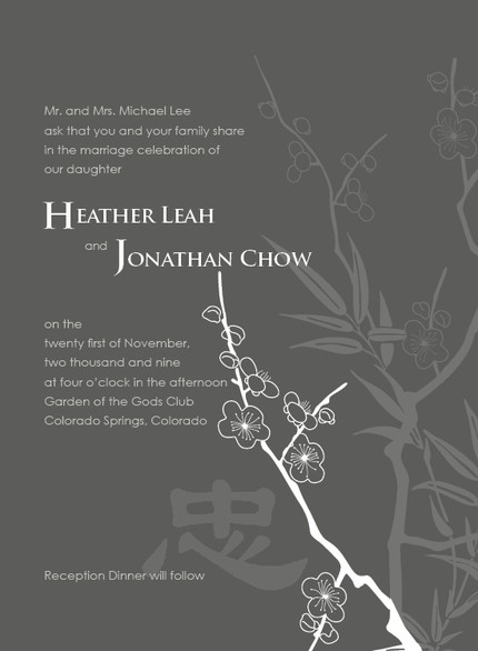 slate gray cherry blossom invites 5 x 7 Wedding Invitation with an hint of 