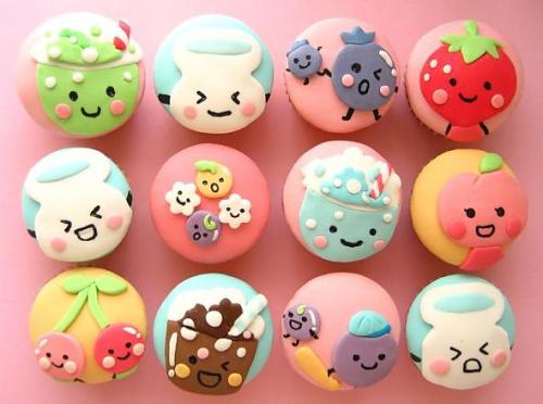 colorful cupcakes cartoon. japanese cartoon cupcakes